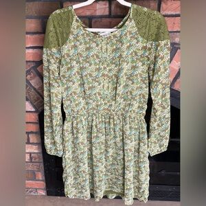 Boho Charming Charlie Lined Dress Floral Crochet Lace Detail Sz.Med